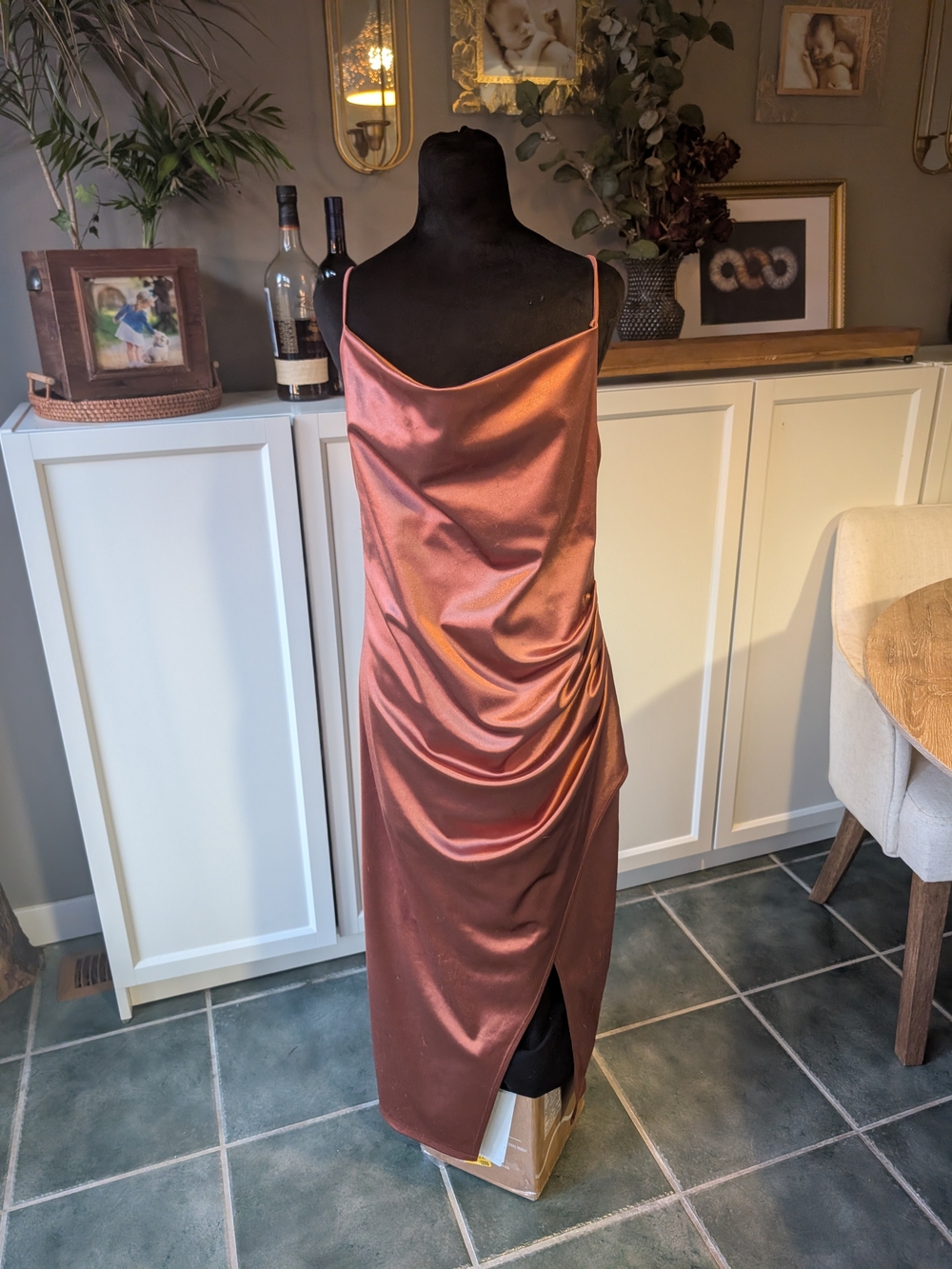 Bias Cut Satin Midi Dress in Rust Holiday Dress